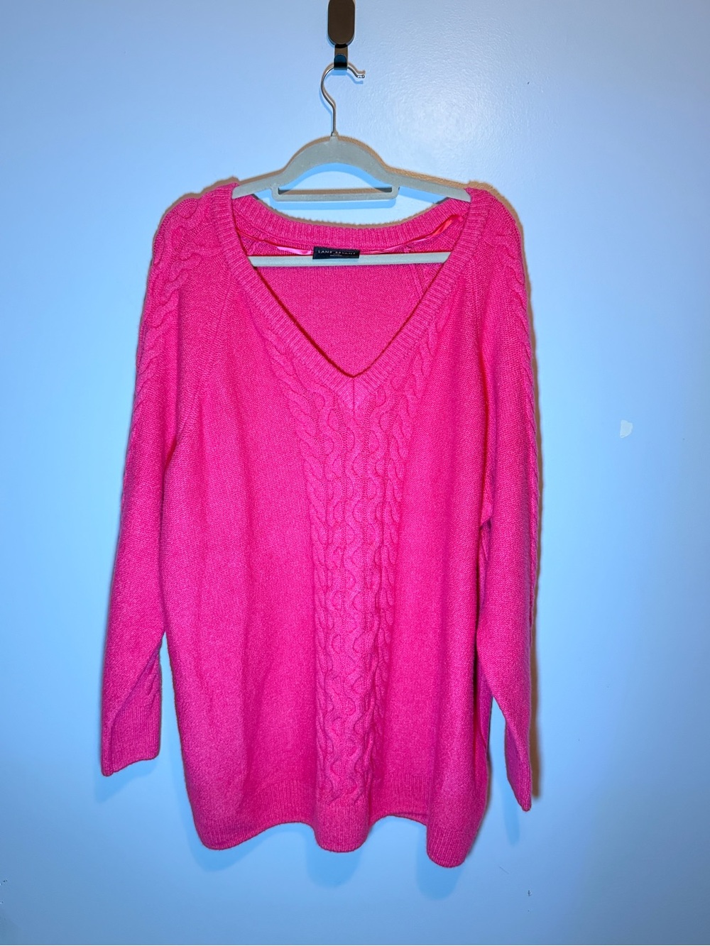 Lane Bryant V-Neck Cable Knit Sweater - Hot Pink